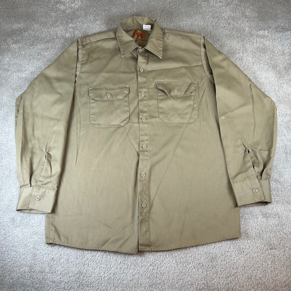 Vintage Big Ben Wrangler Work Shirt Men Medium Regular Khaki Tan Long Sleeve USA